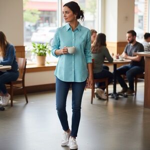 👚 Classic Lauren Ralph Lauren Striped Button-Down Shirt - Size Large